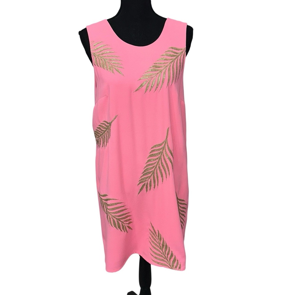 Lilly Pulitzer Elaine Shift Dress Size Medium Golden Metallic‎ Lace Palm Leaves